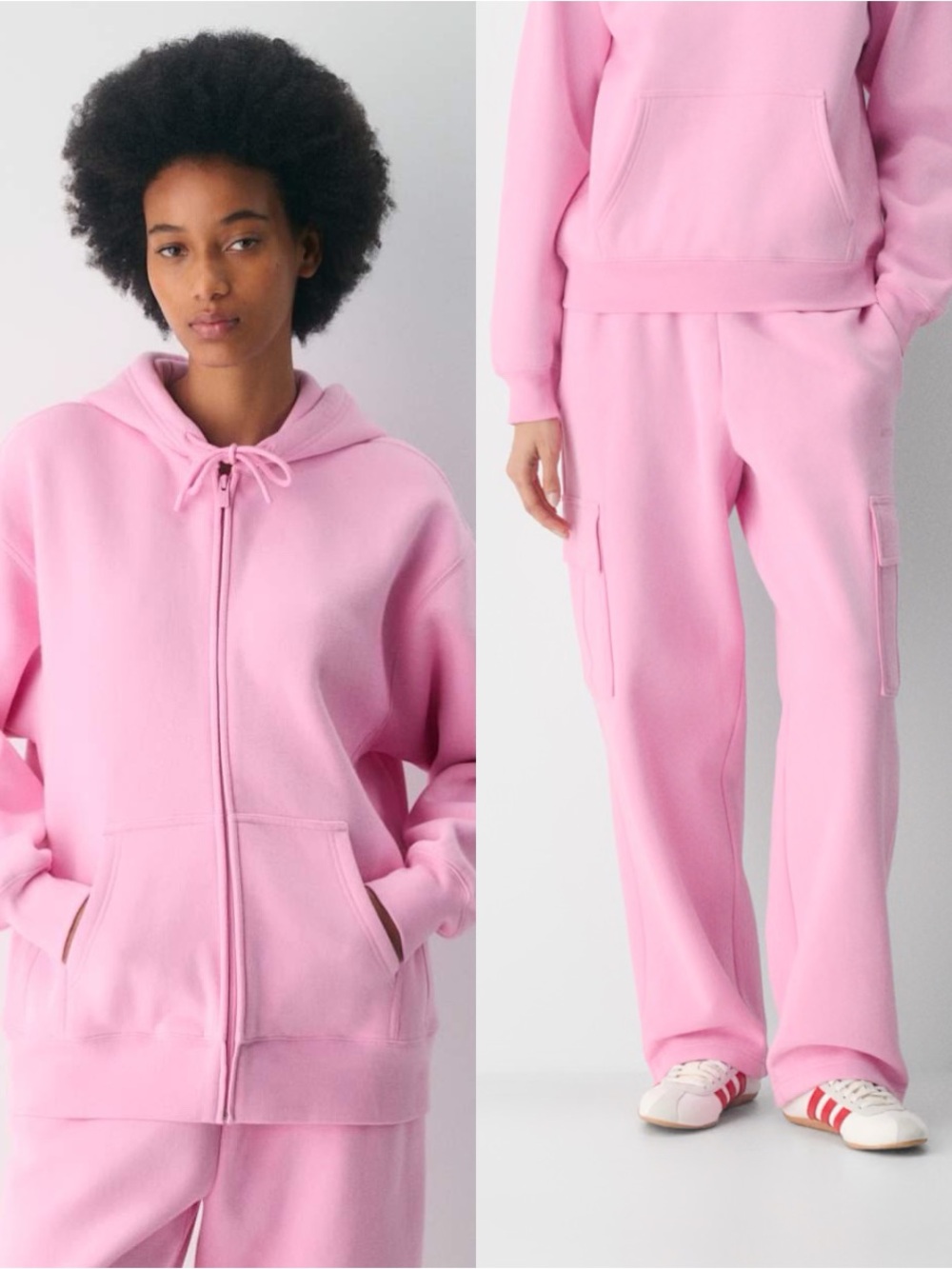 Aritzia 2pc. Set Cozy Sweatfleece Zip Hoodie & Cargo Pants In Morganite Pink XL